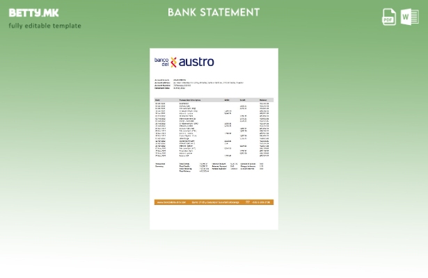 модерен стил Еквадор Банко дел Аустро шаблон за верзија на извод од банка